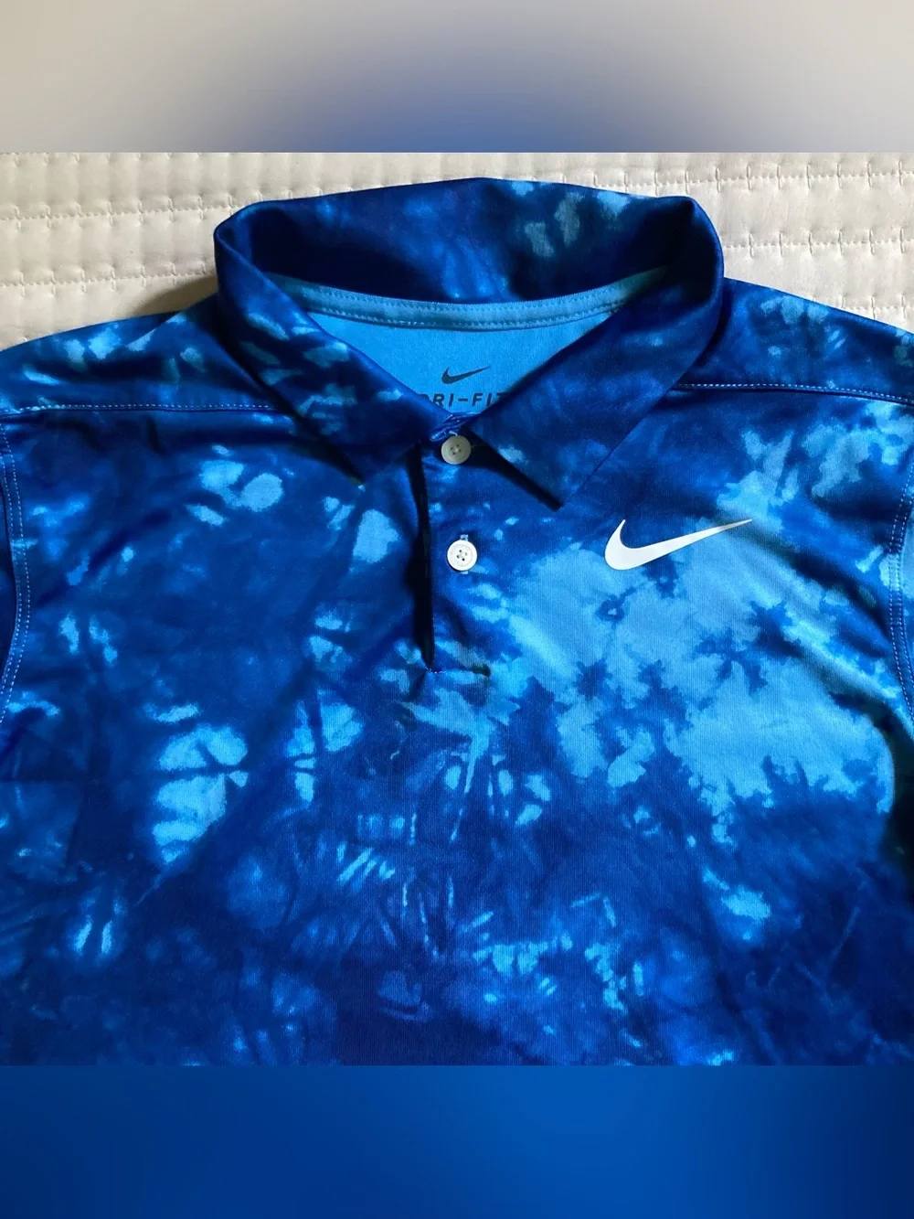 Nike Dri Fit Golf Polo Shirt Youth Boys Large Blue Tie Dye Casual Short Sleeve